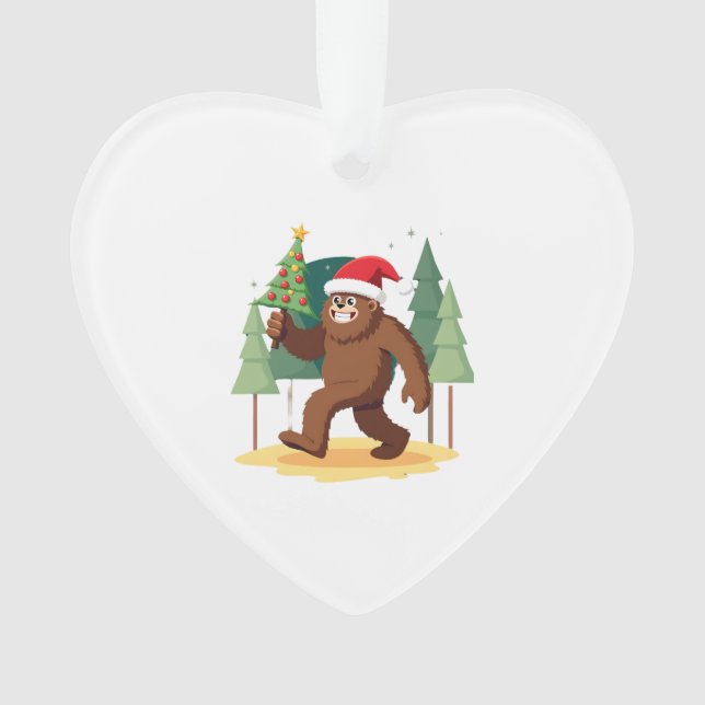 Bigfoot Christmas Tree Santa Hat (4) Ornament (Front)