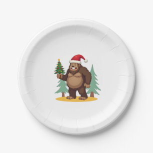 Bigfoot Christmas Tree Santa Hat (4) Paper Plate