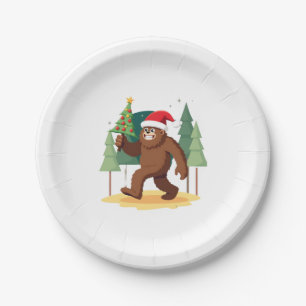 Bigfoot Christmas Tree Santa Hat (4) Paper Plate