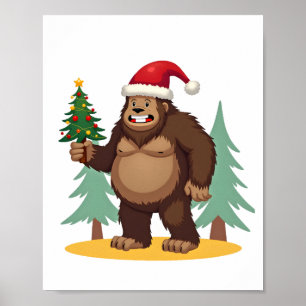 Bigfoot Christmas Tree Santa Hat (4) Poster