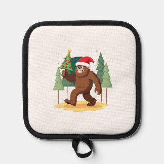 Bigfoot Christmas Tree Santa Hat (4) Pot Holder