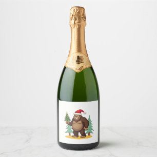 Bigfoot Christmas Tree Santa Hat (4) Sparkling Wine Label