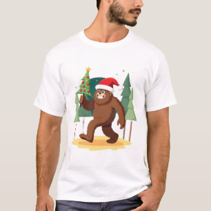 Bigfoot Christmas Tree Santa Hat (4) T-Shirt