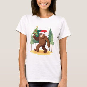 Bigfoot Christmas Tree Santa Hat (4) T-Shirt