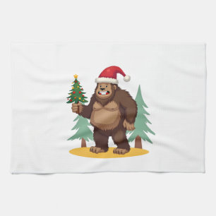 Bigfoot Christmas Tree Santa Hat (4) Tea Towel