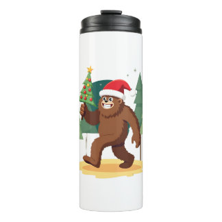Bigfoot Christmas Tree Santa Hat (4) Thermal Tumbler