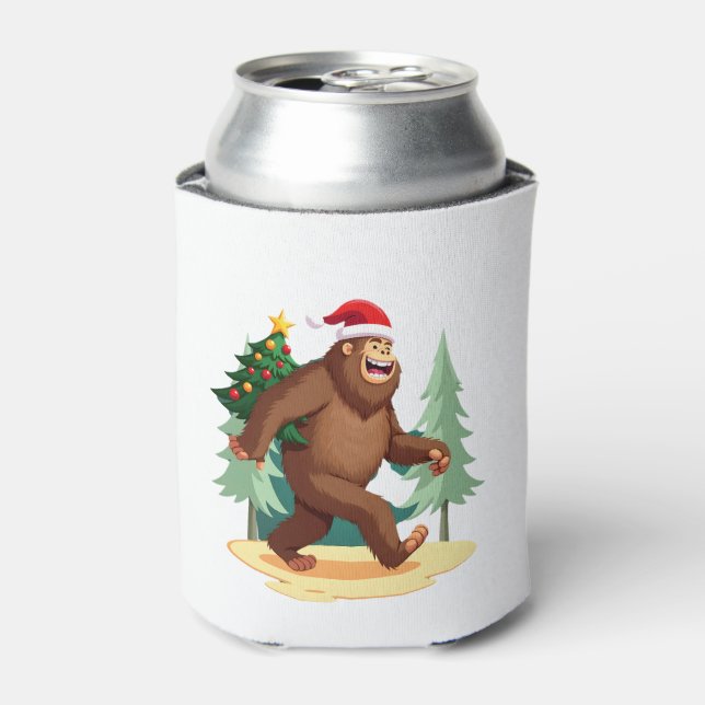 Bigfoot Christmas Tree Santa Hat (5) Can Cooler (Can Front)