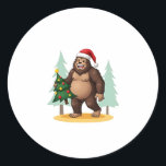 Bigfoot Christmas Tree Santa Hat (5) Classic Round Sticker<br><div class="desc">Bigfoot Christmas Tree Santa Hat (5)</div>