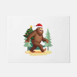 Bigfoot Christmas Tree Santa Hat (5) Doormat
