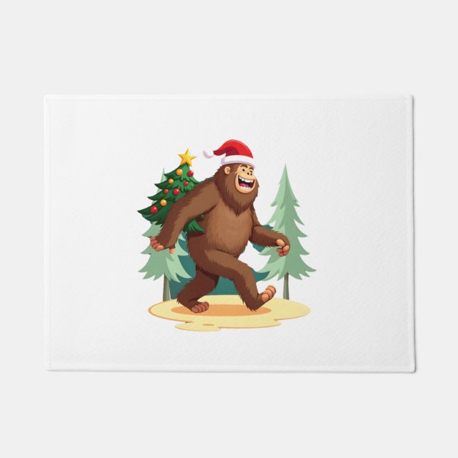 Bigfoot Christmas Tree Santa Hat (5) Doormat (Front)