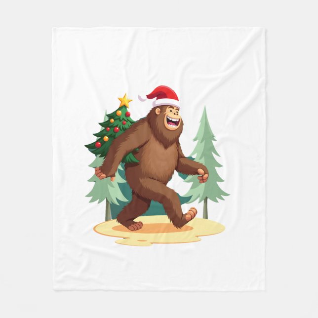 Bigfoot Christmas Tree Santa Hat (5) Fleece Blanket (Front)