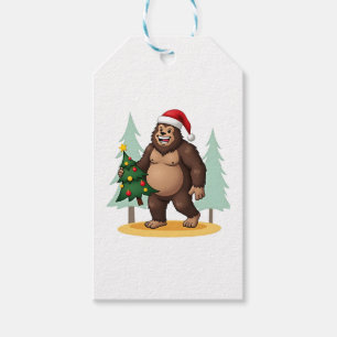 Bigfoot Christmas Tree Santa Hat (5) Gift Tags