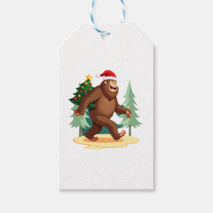 Bigfoot Christmas Tree Santa Hat (5) Gift Tags