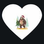 Bigfoot Christmas Tree Santa Hat (5) Heart Sticker<br><div class="desc">Bigfoot Christmas Tree Santa Hat (5)</div>