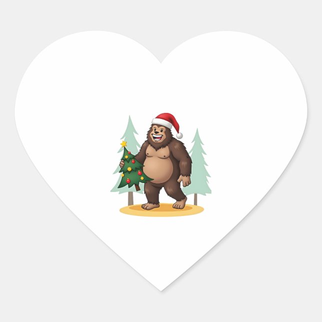 Bigfoot Christmas Tree Santa Hat (5) Heart Sticker (Front)