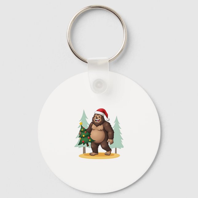 Bigfoot Christmas Tree Santa Hat (5) Key Ring (Front)
