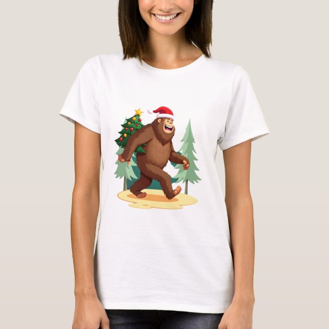 Bigfoot Christmas Tree Santa Hat (5) T-Shirt (Front)