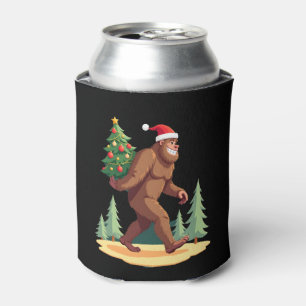 Bigfoot Christmas Tree Santa Hat Can Cooler