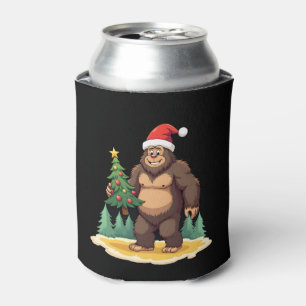 Bigfoot Christmas Tree Santa Hat Can Cooler