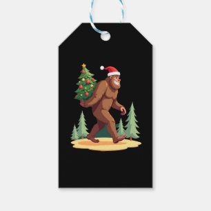 Bigfoot Christmas Tree Santa Hat Gift Tags
