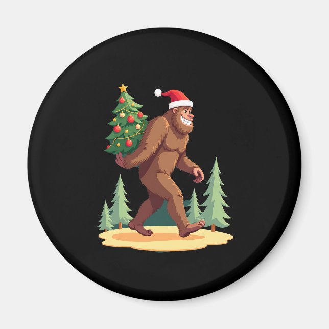 Bigfoot Christmas Tree Santa Hat Magnet (Front)