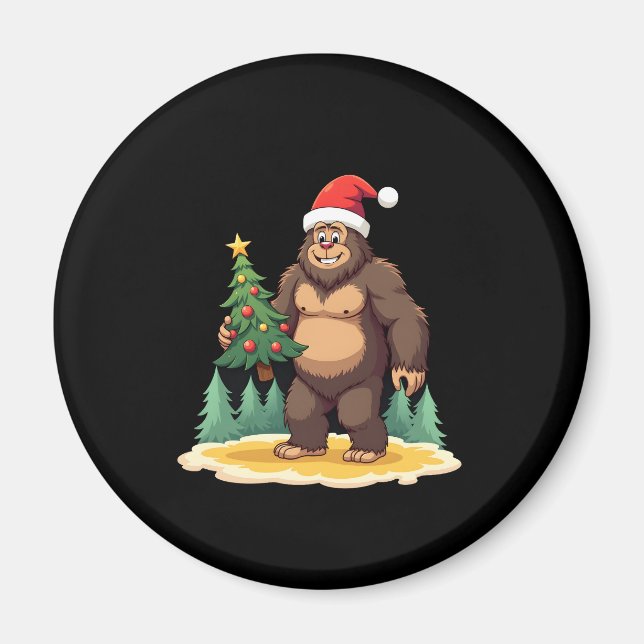 Bigfoot Christmas Tree Santa Hat Magnet (Front)