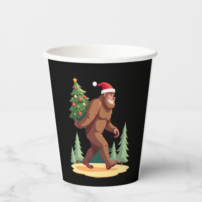 Bigfoot Christmas Tree Santa Hat Paper Cups (Front)