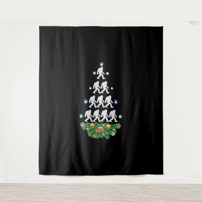 Bigfoot Christmas Tree Sasquatch Santa Lovely Tapestry (Front)