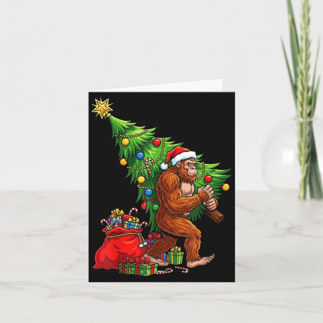 Bigfoot Christmas Tree Xmas Lights Funny Sasquatch Card (Front)