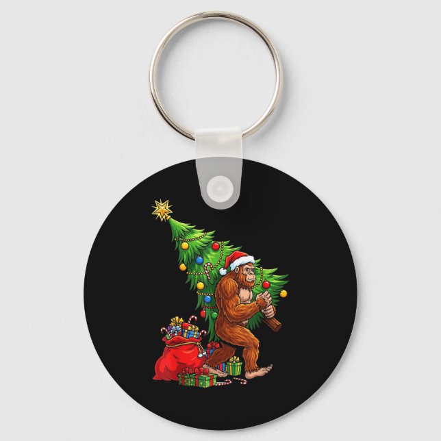Bigfoot Christmas Tree Xmas Lights Funny Sasquatch Key Ring (Front)