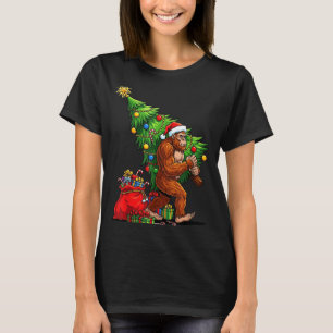 Bigfoot Christmas Tree Xmas Lights Funny Sasquatch T-Shirt