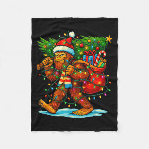 Bigfoot Christmas Tree Xmas Sasquatch Funny Lights Fleece Blanket