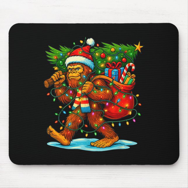 Bigfoot Christmas Tree Xmas Sasquatch Funny Lights Mouse Mat (Front)