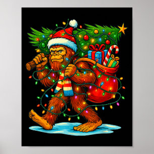 Bigfoot Christmas Tree Xmas Sasquatch Funny Lights Poster