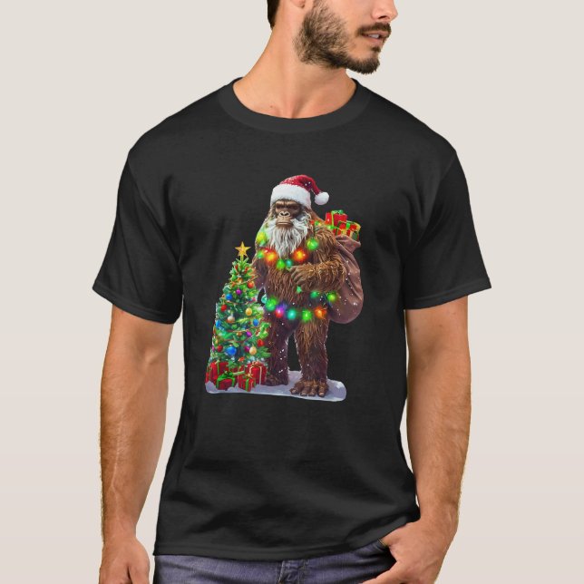 Bigfoot Christmas Tree Xmas Sasquatch  T-Shirt (Front)