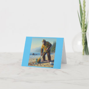 Bigfoot Cleaning the Beach Card