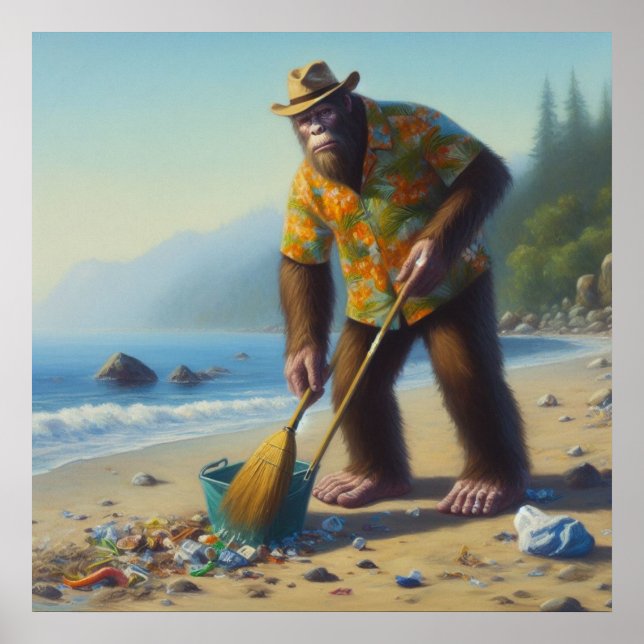 Bigfoot Cleaning the Beach Poster (Front)