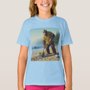 Bigfoot Cleaning the Beach T-Shirt