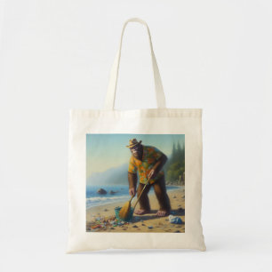 Bigfoot Cleaning the Beach Tote Bag