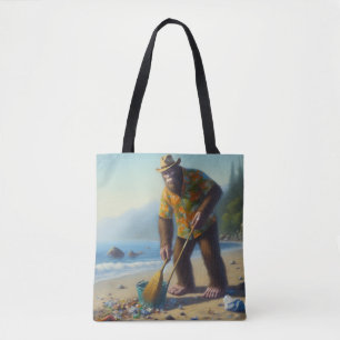 Bigfoot Cleaning the Beach Tote Bag