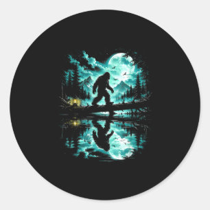 Bigfoot crossing reflection forest trees outdoor classic round sticker