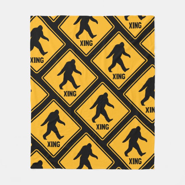Bigfoot Crossing Signs Pattern Sasquatch Squatchy Fleece Blanket (Front)