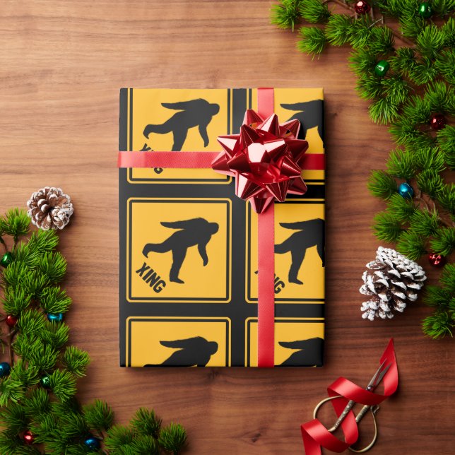 Bigfoot Crossing Signs Pattern Wrapping Paper (Holiday Gift)