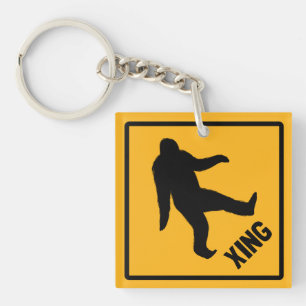 Bigfoot Crossing Traffic Sign Key Ring