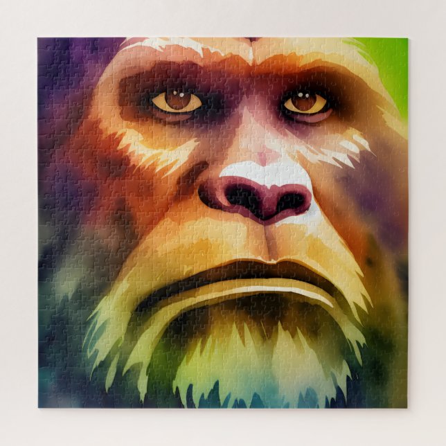 Bigfoot Cryptid Colourful Watercolor Art Jigsaw Puzzle (Vertical)