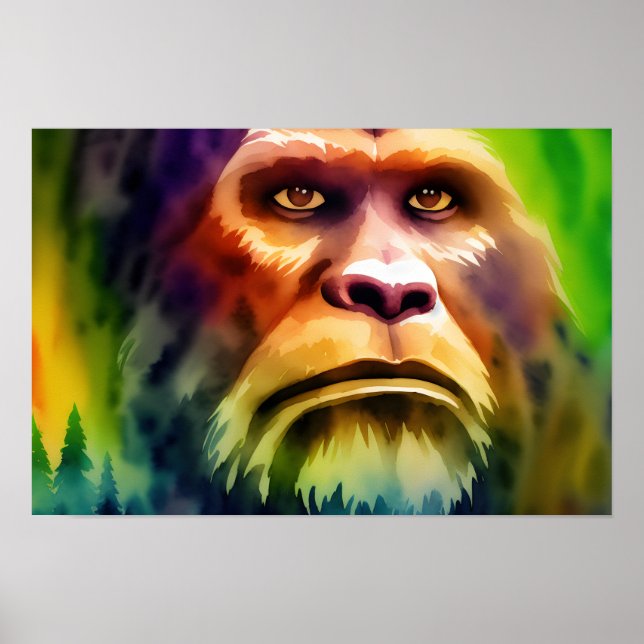 Bigfoot Cryptid Colourful Watercolor Art Poster (Front)