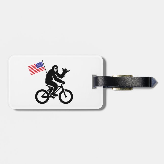 Bigfoot Cycling American Flag Luggage Tag (Back Horizontal)