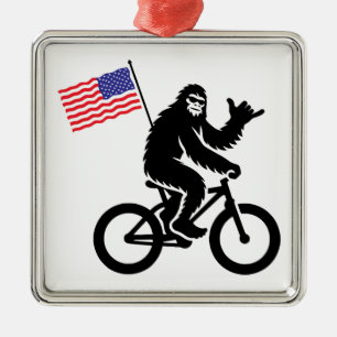 Bigfoot Cycling American Flag Metal Tree Decoration