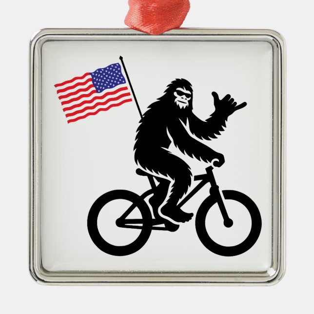Bigfoot Cycling American Flag Metal Tree Decoration (Front)