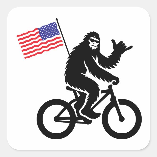Bigfoot Cycling American Flag Square Sticker (Front)